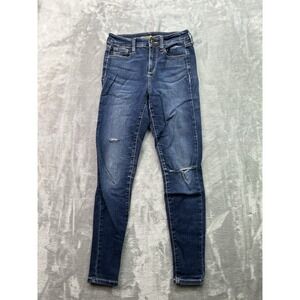 Arizona Jeans Skinny Stretch Mid Rise Womens Juniors Sz 1 Blue Distressed Denim‎